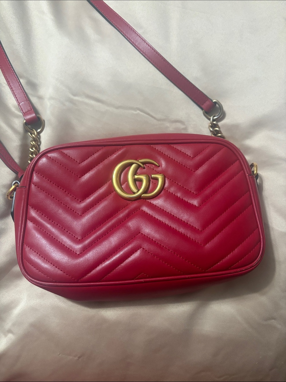 Gucci Red Chevron Leather Crossbody with Gold GG